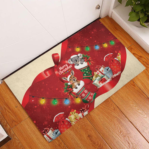 Kangaroo Koala Cockatoo Christmas Australia Rubber Doormat Aussie Xmas Sock Coquette Bow
