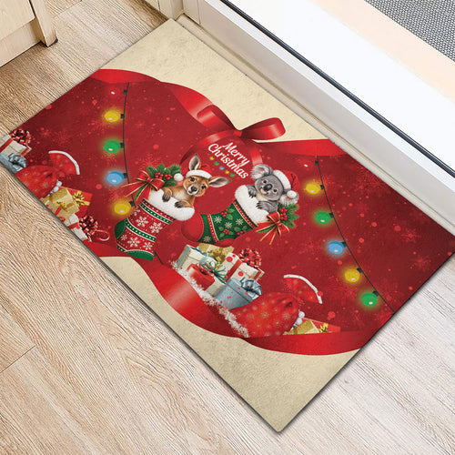 Kangaroo Koala Cockatoo Christmas Australia Rubber Doormat Aussie Xmas Sock Coquette Bow