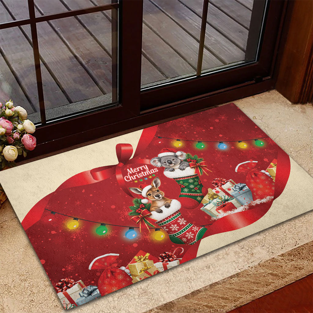 Kangaroo Koala Cockatoo Christmas Australia Rubber Doormat Aussie Xmas Sock Coquette Bow