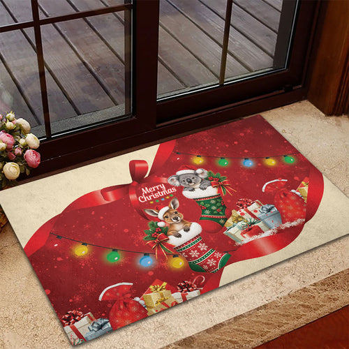 Kangaroo Koala Cockatoo Christmas Australia Rubber Doormat Aussie Xmas Sock Coquette Bow