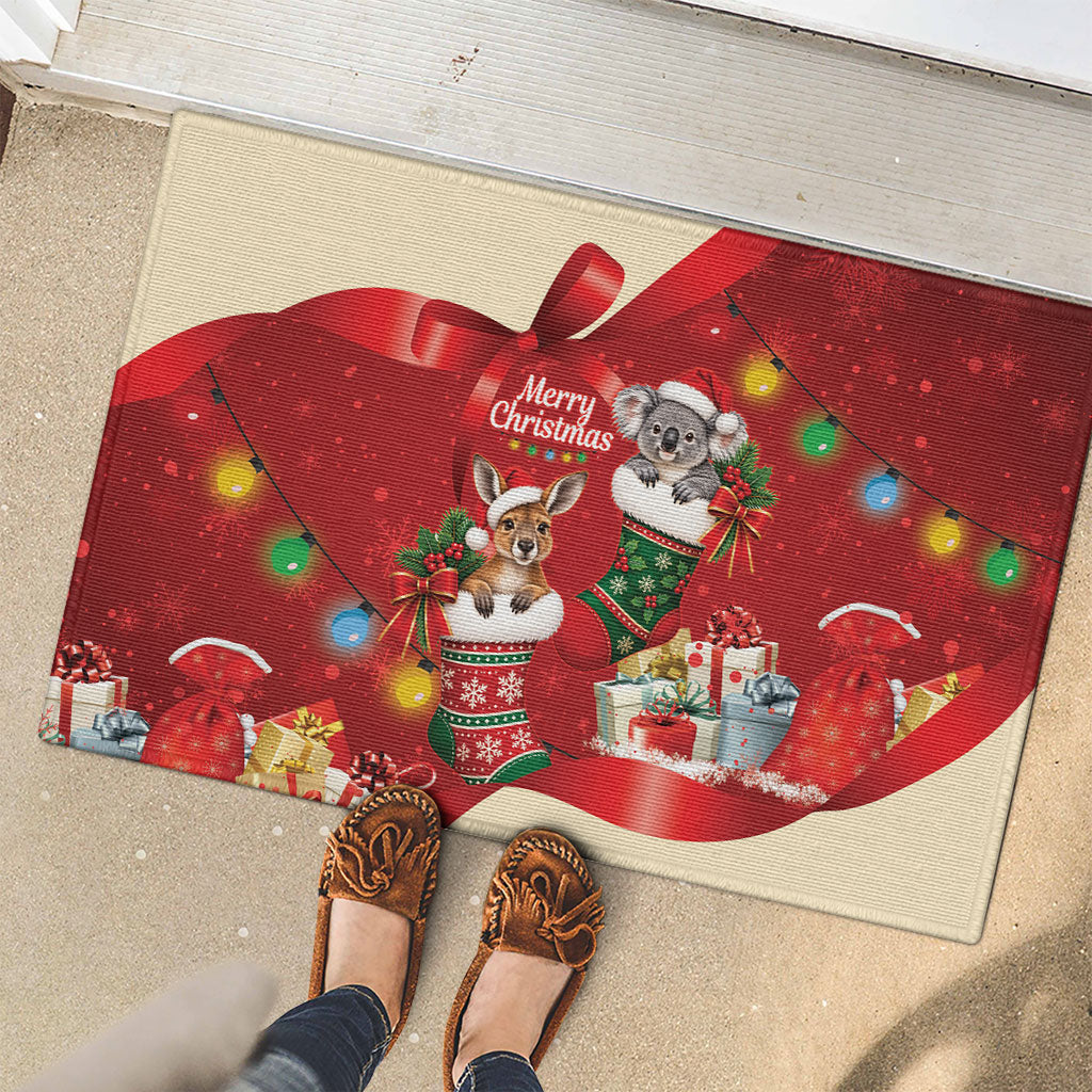 Kangaroo Koala Cockatoo Christmas Australia Rubber Doormat Aussie Xmas Sock Coquette Bow