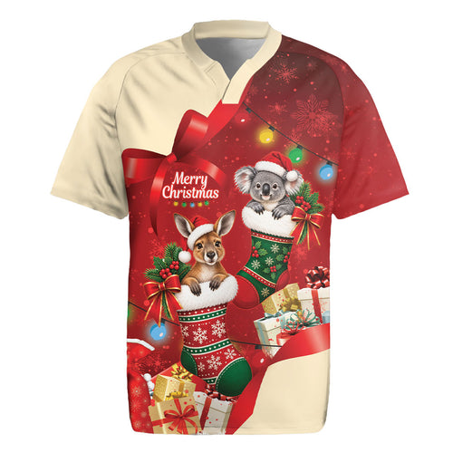 Kangaroo Koala Cockatoo Christmas Australia Rugby Jersey Aussie Xmas Sock Coquette Bow