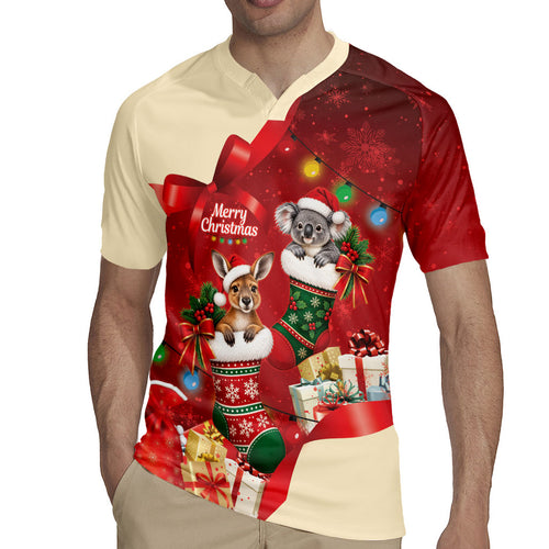 Kangaroo Koala Cockatoo Christmas Australia Rugby Jersey Aussie Xmas Sock Coquette Bow