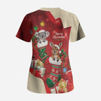 Kangaroo Koala Cockatoo Christmas Australia Scrub Top Aussie Xmas Sock Coquette Bow