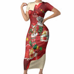 Kangaroo Koala Cockatoo Christmas Australia Short Sleeve Bodycon Dress Aussie Xmas Sock Coquette Bow