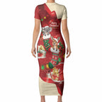 Kangaroo Koala Cockatoo Christmas Australia Short Sleeve Bodycon Dress Aussie Xmas Sock Coquette Bow
