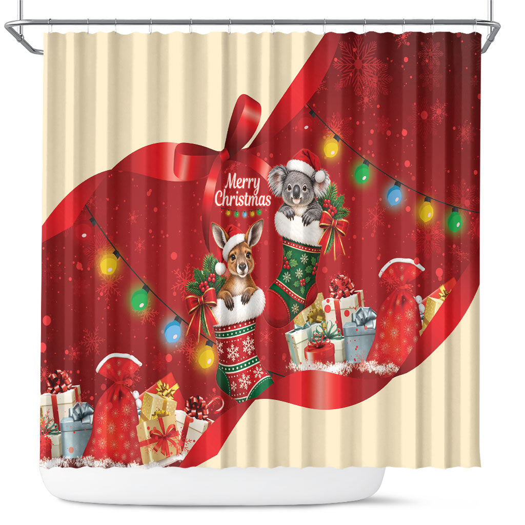 Kangaroo Koala Cockatoo Christmas Australia Shower Curtain Aussie Xmas Sock Coquette Bow
