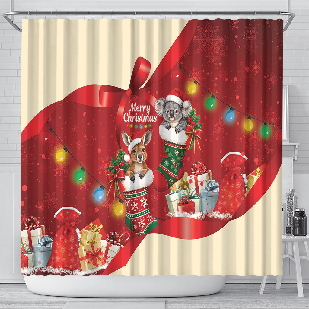 Kangaroo Koala Cockatoo Christmas Australia Shower Curtain Aussie Xmas Sock Coquette Bow