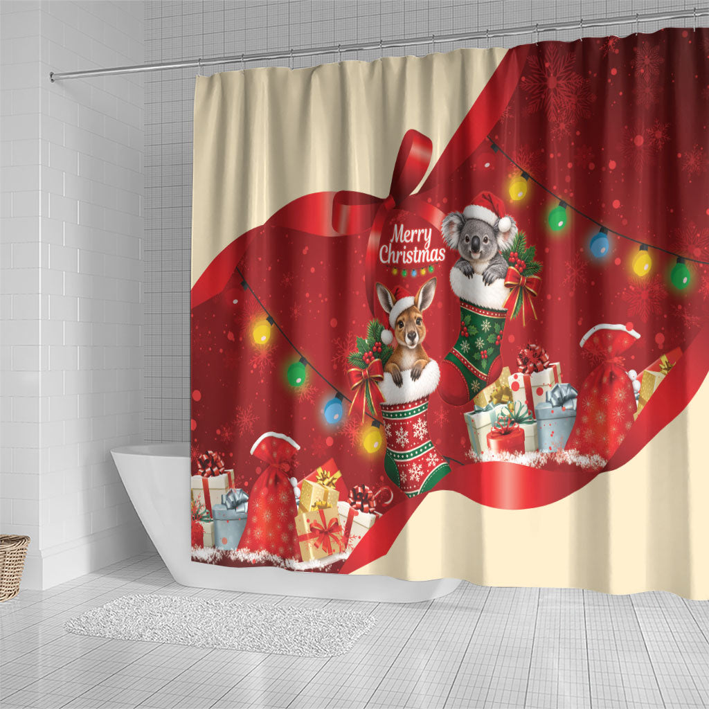 Kangaroo Koala Cockatoo Christmas Australia Shower Curtain Aussie Xmas Sock Coquette Bow