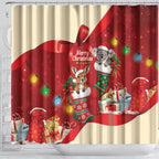 Kangaroo Koala Cockatoo Christmas Australia Shower Curtain Aussie Xmas Sock Coquette Bow