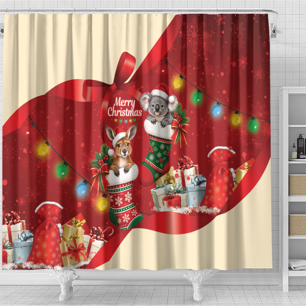 Kangaroo Koala Cockatoo Christmas Australia Shower Curtain Aussie Xmas Sock Coquette Bow
