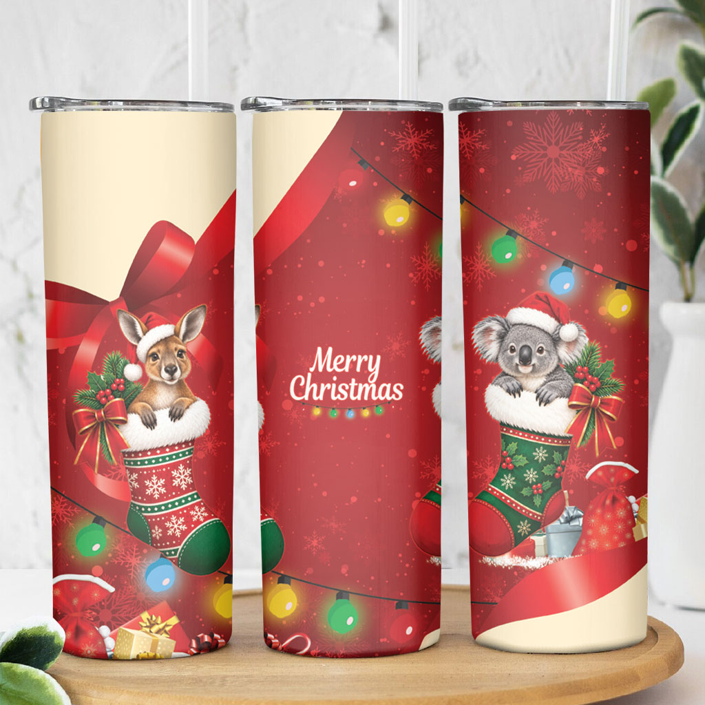 Kangaroo Koala Cockatoo Christmas Australia Skinny Tumbler Aussie Xmas Sock Coquette Bow