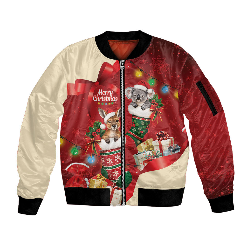 Kangaroo Koala Cockatoo Christmas Australia Sleeve Zip Bomber Jacket Aussie Xmas Sock Coquette Bow