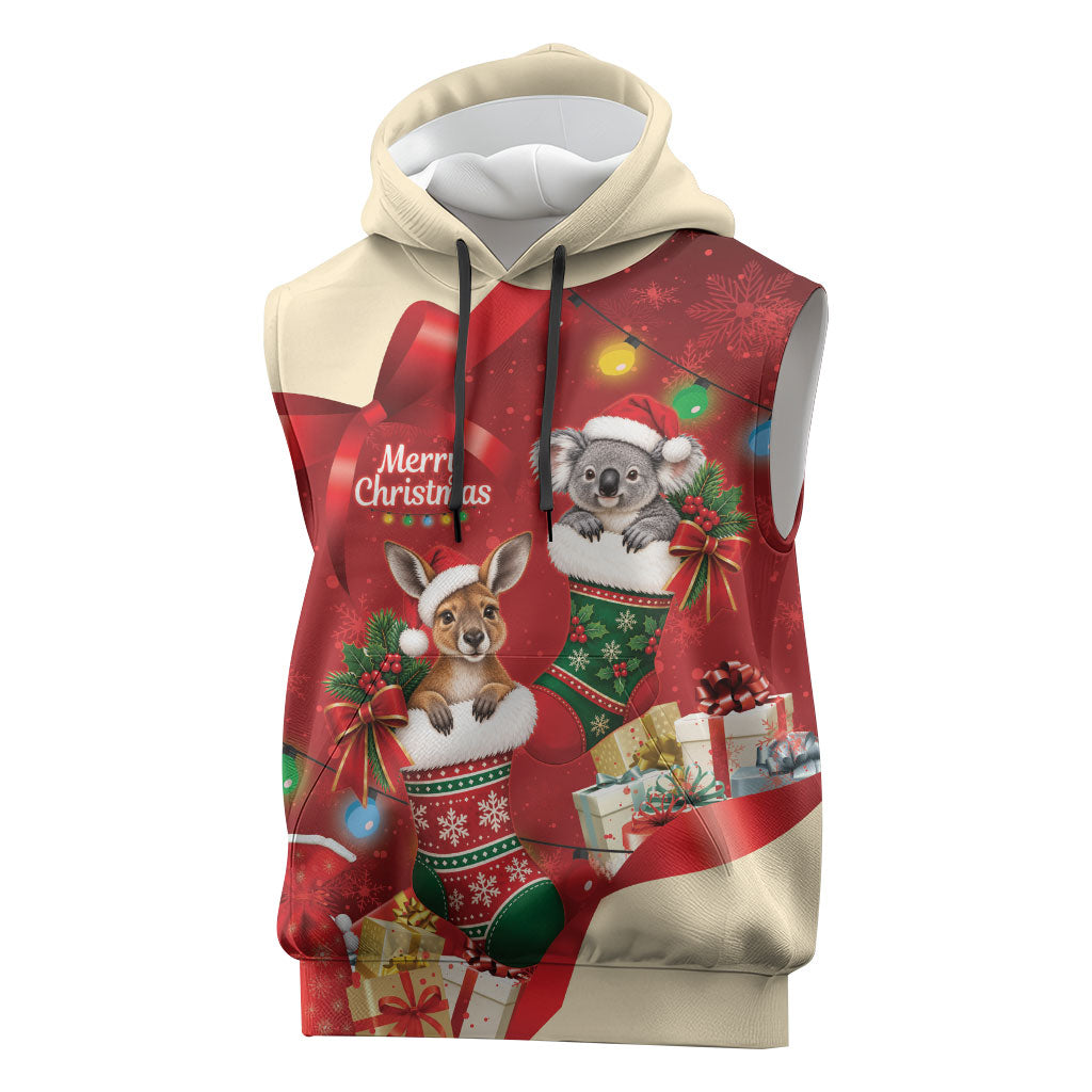 Kangaroo Koala Cockatoo Christmas Australia Sleeveless Hoodie Aussie Xmas Sock Coquette Bow
