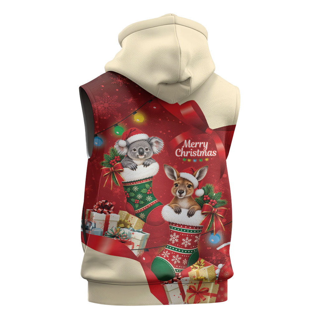 Kangaroo Koala Cockatoo Christmas Australia Sleeveless Hoodie Aussie Xmas Sock Coquette Bow