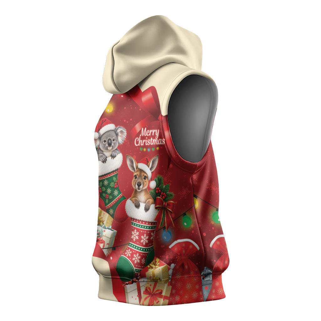 Kangaroo Koala Cockatoo Christmas Australia Sleeveless Hoodie Aussie Xmas Sock Coquette Bow