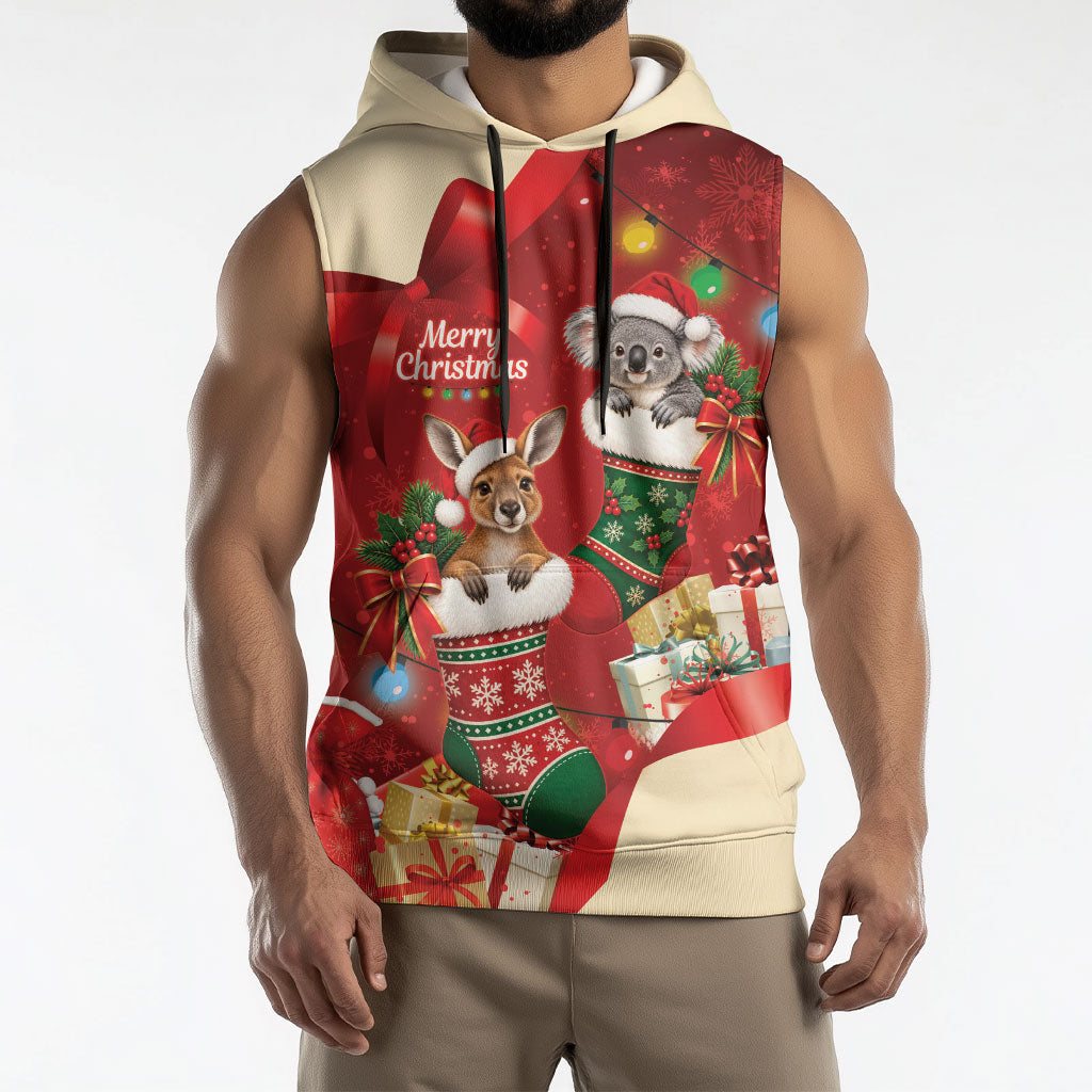 Kangaroo Koala Cockatoo Christmas Australia Sleeveless Hoodie Aussie Xmas Sock Coquette Bow