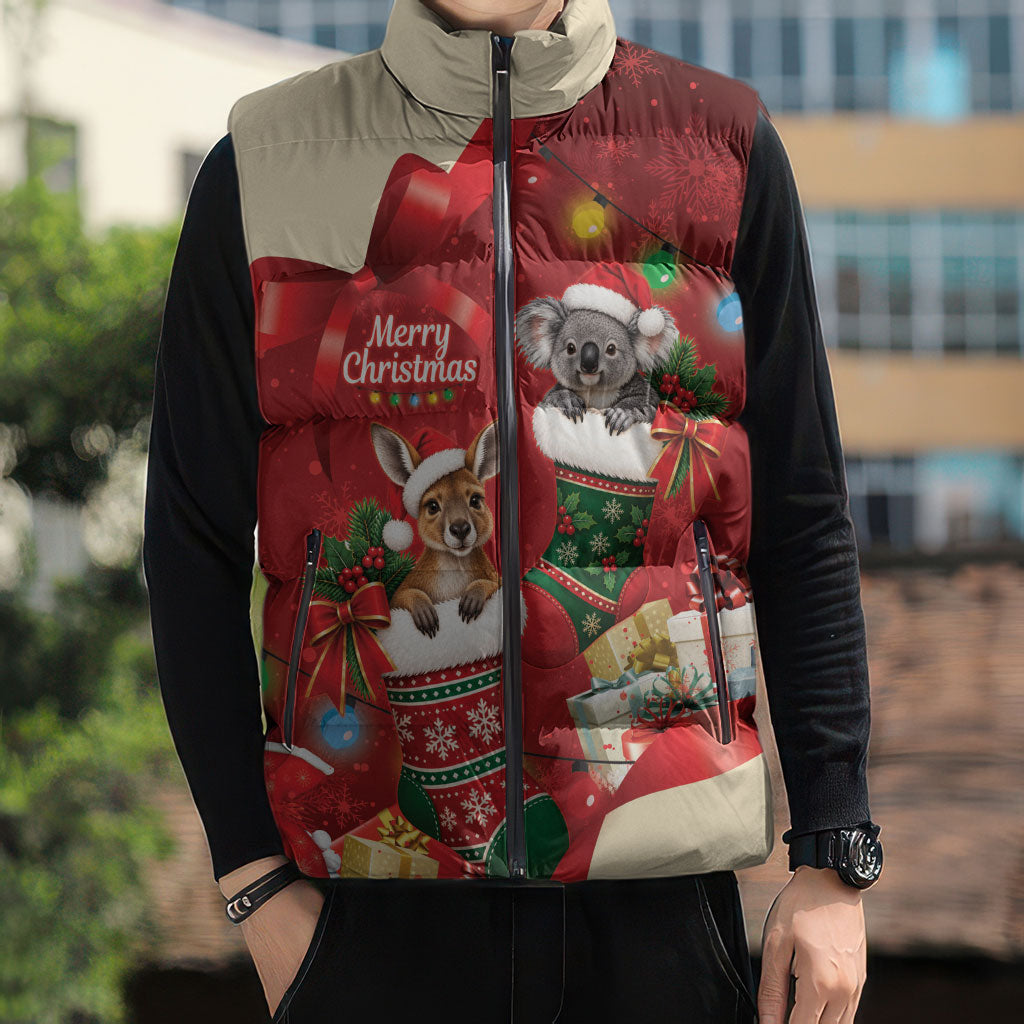 Kangaroo Koala Cockatoo Christmas Australia Sleeveless Puffer Jacket Aussie Xmas Sock Coquette Bow