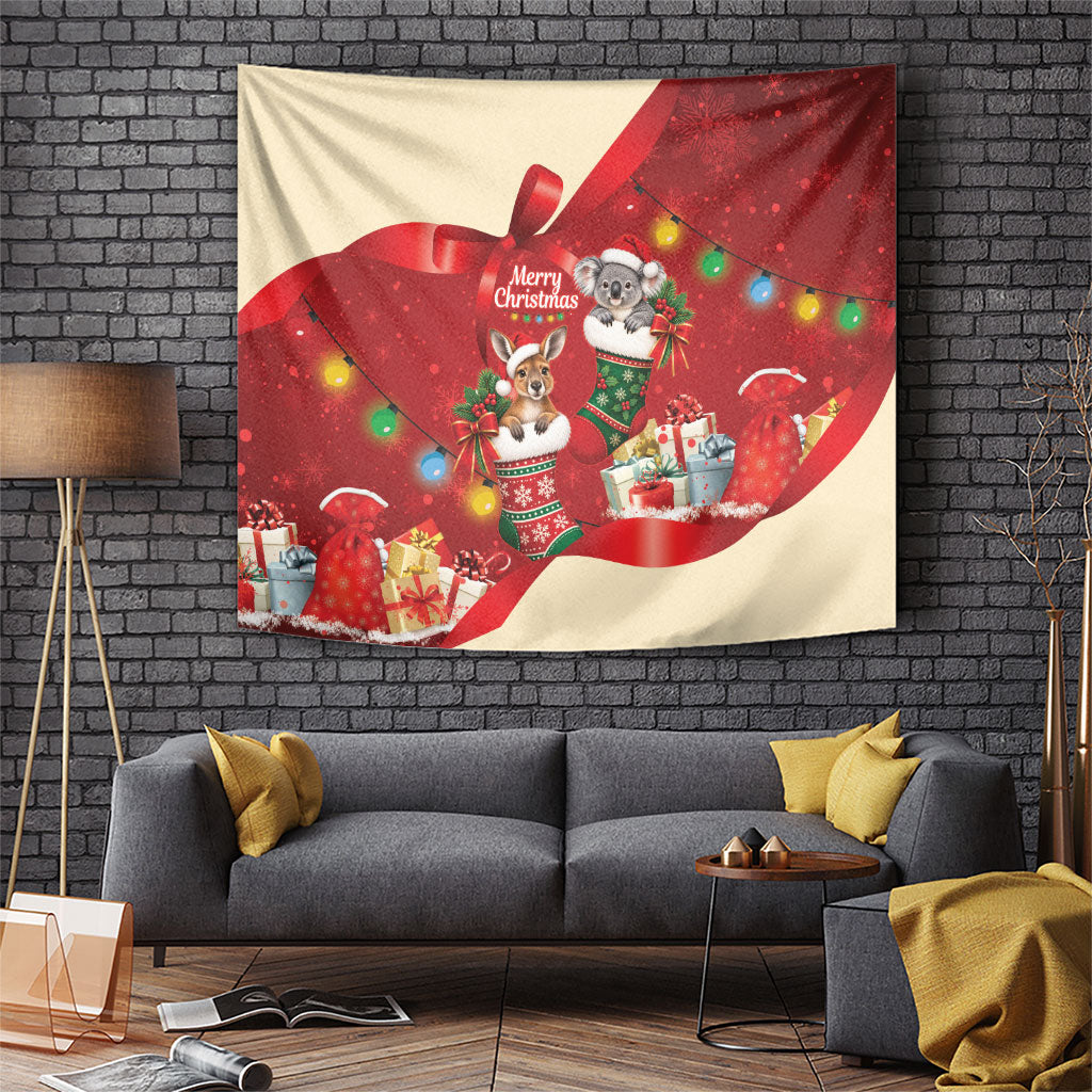 Kangaroo Koala Cockatoo Christmas Australia Tapestry Aussie Xmas Sock Coquette Bow