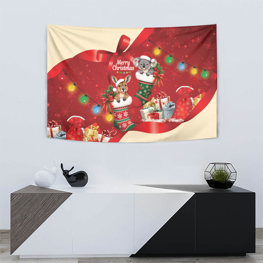 Kangaroo Koala Cockatoo Christmas Australia Tapestry Aussie Xmas Sock Coquette Bow