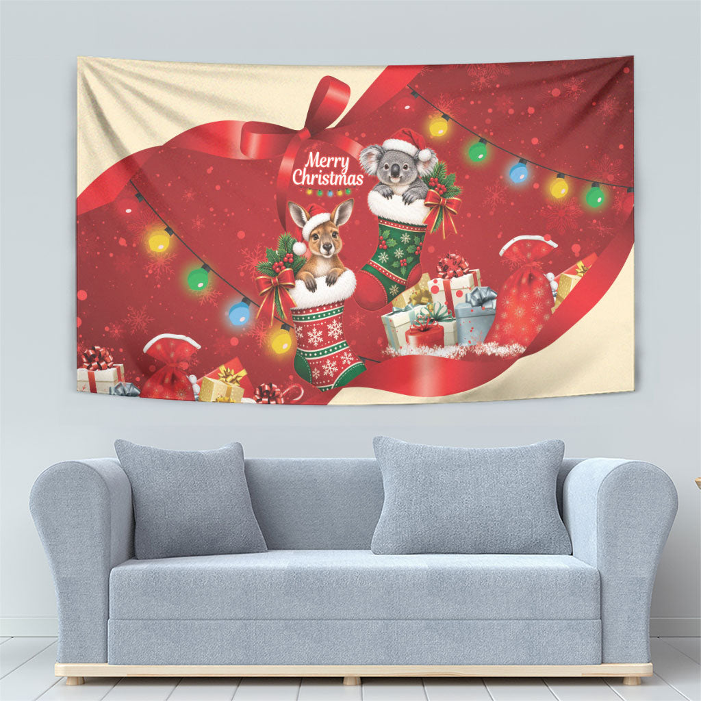Kangaroo Koala Cockatoo Christmas Australia Tapestry Aussie Xmas Sock Coquette Bow