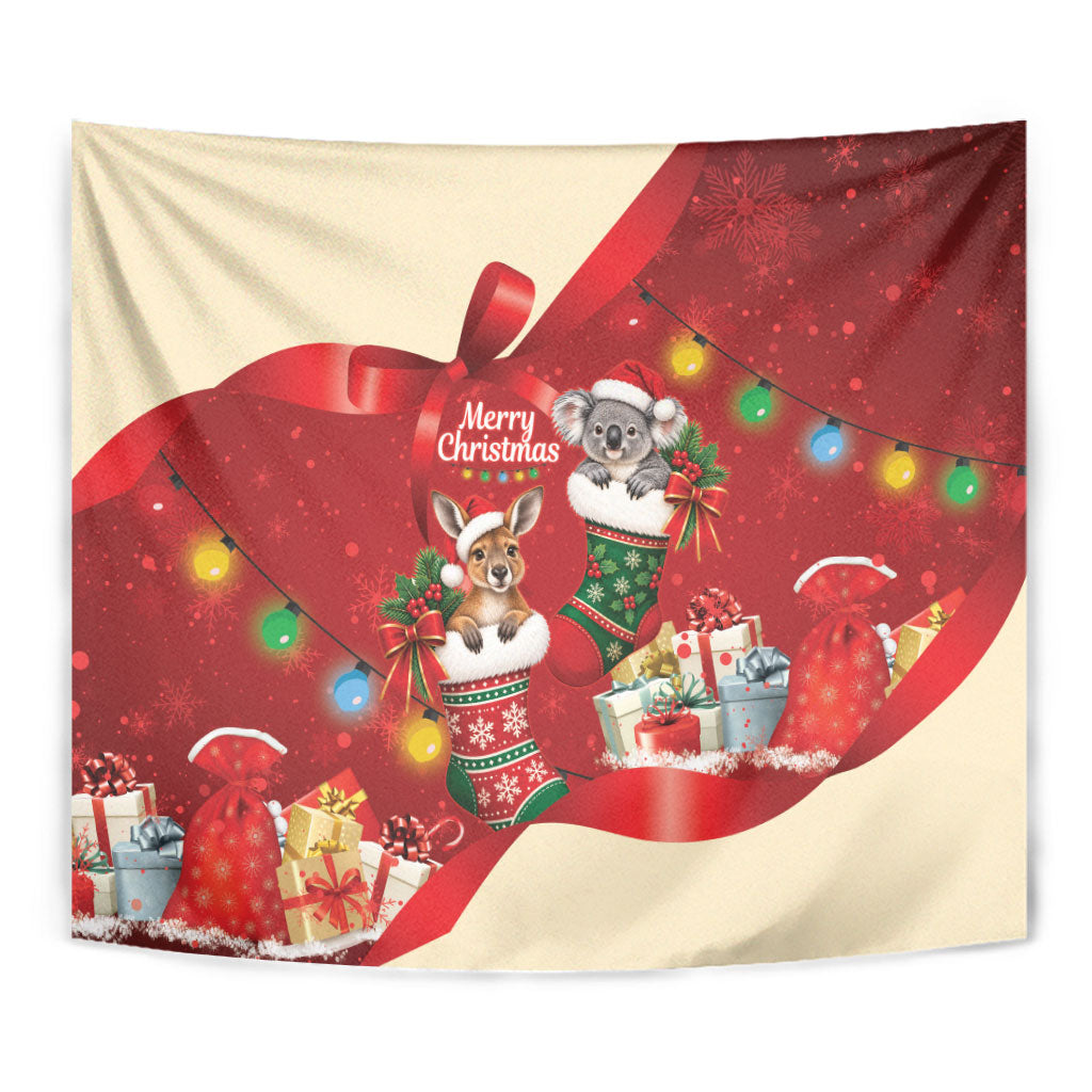 Kangaroo Koala Cockatoo Christmas Australia Tapestry Aussie Xmas Sock Coquette Bow