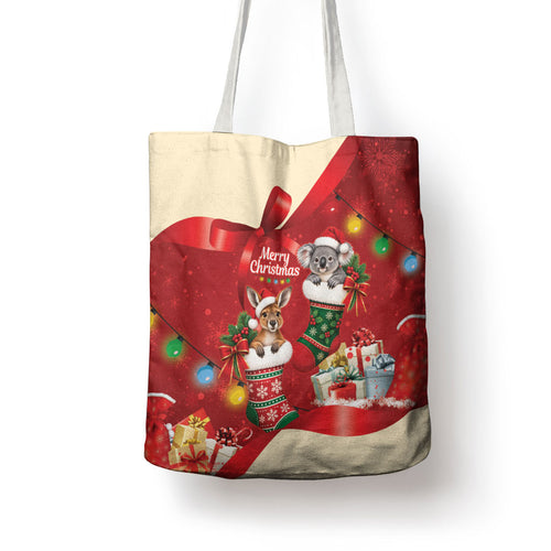 Kangaroo Koala Cockatoo Christmas Australia Tote Bag Aussie Xmas Sock Coquette Bow