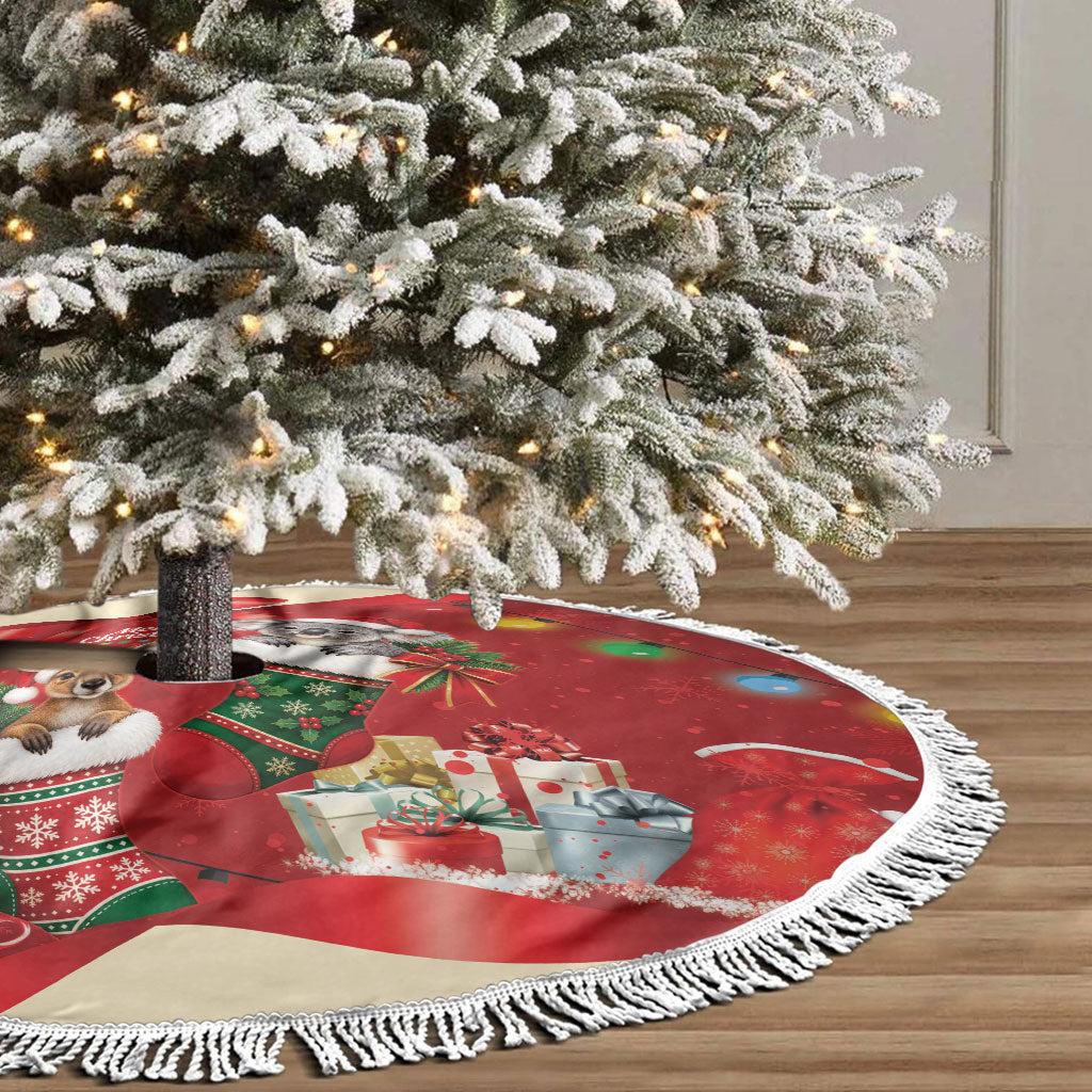 Kangaroo Koala Cockatoo Christmas Australia Tree Skirt Aussie Xmas Sock Coquette Bow