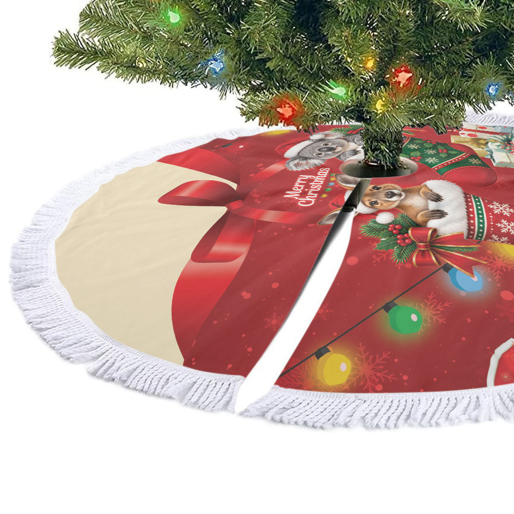 Kangaroo Koala Cockatoo Christmas Australia Tree Skirt Aussie Xmas Sock Coquette Bow