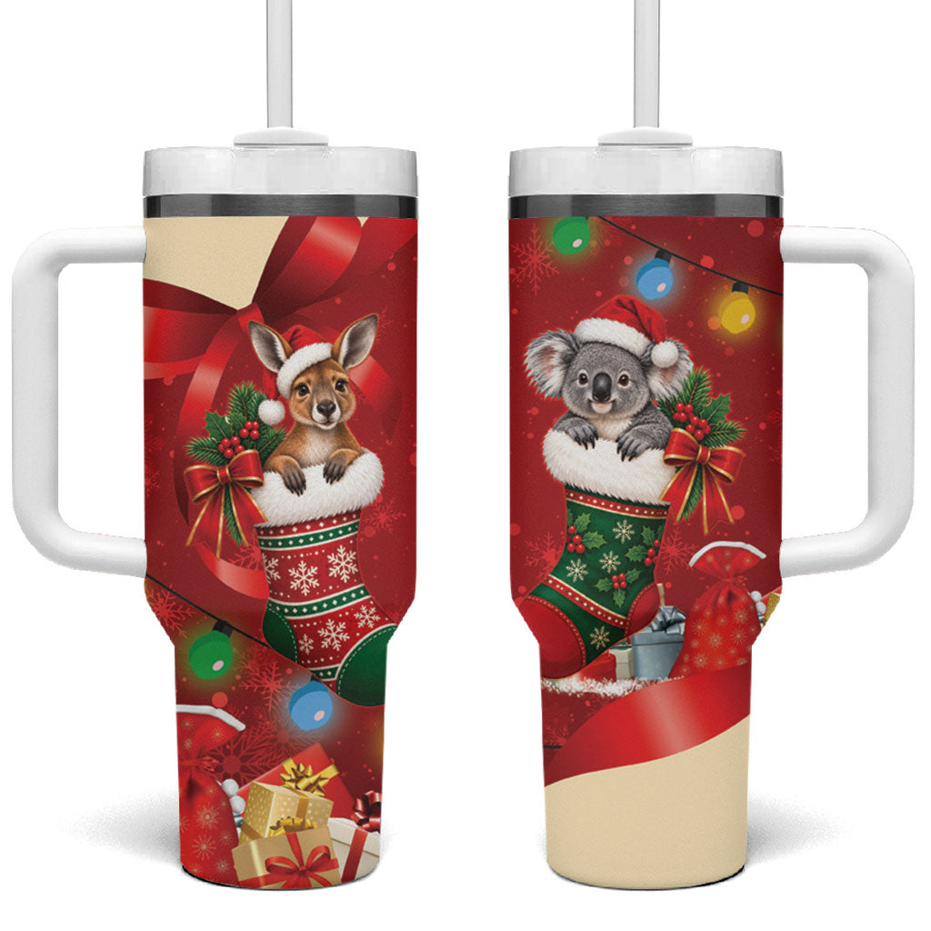 Kangaroo Koala Cockatoo Christmas Australia Tumbler With Handle Aussie Xmas Sock Coquette Bow