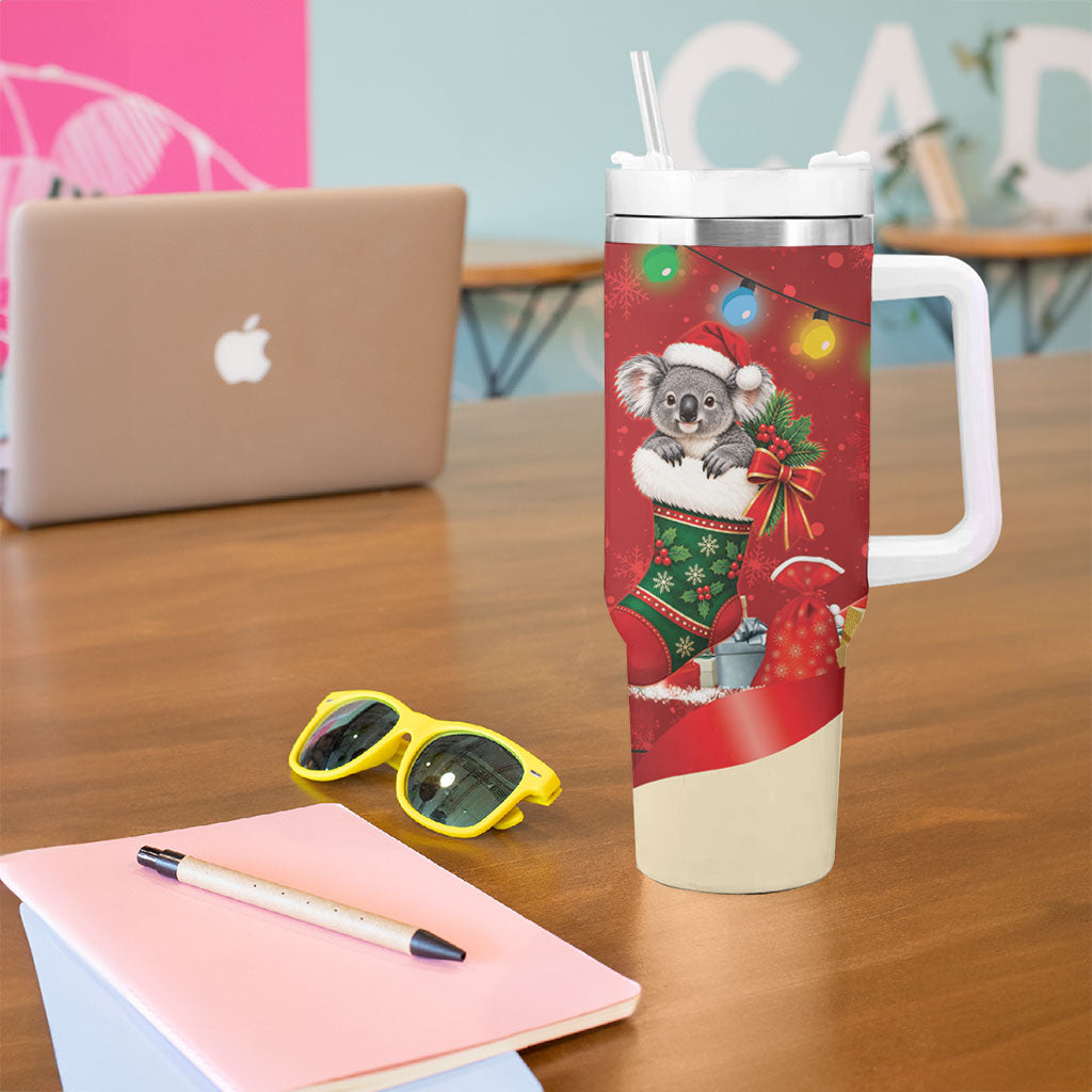 Kangaroo Koala Cockatoo Christmas Australia Tumbler With Handle Aussie Xmas Sock Coquette Bow