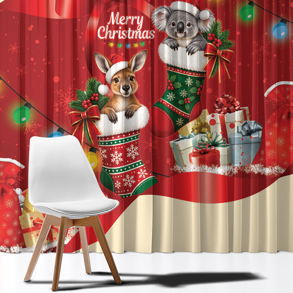 Kangaroo Koala Cockatoo Christmas Australia Window Curtain Aussie Xmas Sock Coquette Bow