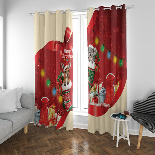 Kangaroo Koala Cockatoo Christmas Australia Window Curtain Aussie Xmas Sock Coquette Bow