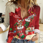 Kangaroo Koala Cockatoo Christmas Australia Women Casual Shirt Aussie Xmas Sock Coquette Bow