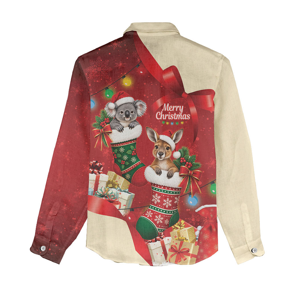 Kangaroo Koala Cockatoo Christmas Australia Women Casual Shirt Aussie Xmas Sock Coquette Bow