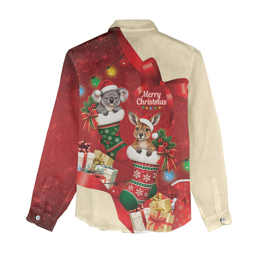 Kangaroo Koala Cockatoo Christmas Australia Women Casual Shirt Aussie Xmas Sock Coquette Bow