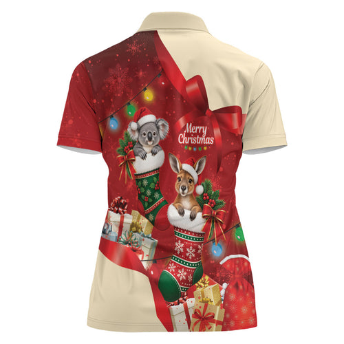 Kangaroo Koala Cockatoo Christmas Australia Women Polo Shirt Aussie Xmas Sock Coquette Bow