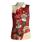Kangaroo Koala Cockatoo Christmas Australia Women Sleeveless Polo Shirt Aussie Xmas Sock Coquette Bow