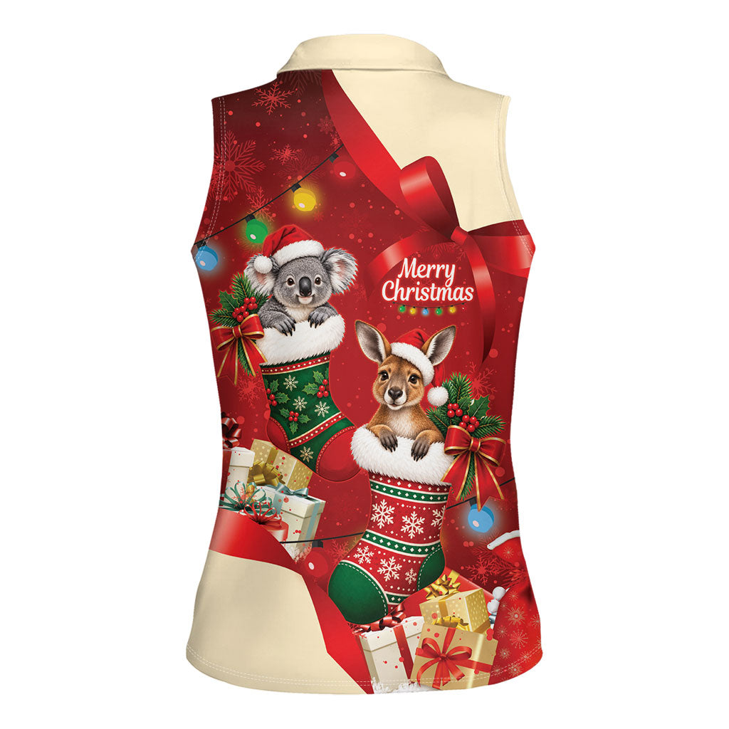 Kangaroo Koala Cockatoo Christmas Australia Women Sleeveless Polo Shirt Aussie Xmas Sock Coquette Bow