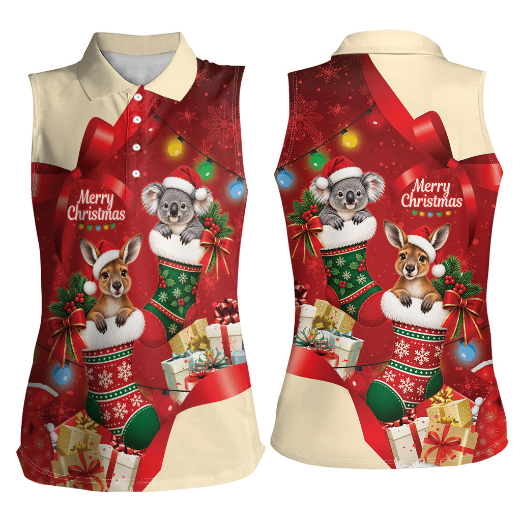 Kangaroo Koala Cockatoo Christmas Australia Women Sleeveless Polo Shirt Aussie Xmas Sock Coquette Bow