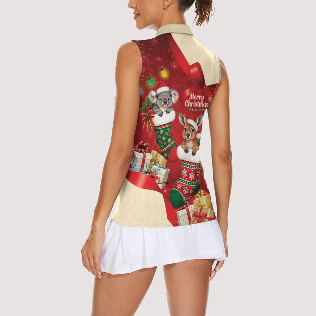 Kangaroo Koala Cockatoo Christmas Australia Women Sleeveless Polo Shirt Aussie Xmas Sock Coquette Bow