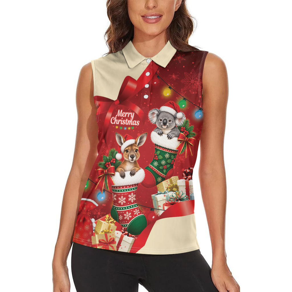 Kangaroo Koala Cockatoo Christmas Australia Women Sleeveless Polo Shirt Aussie Xmas Sock Coquette Bow