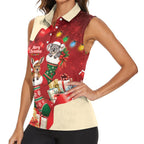Kangaroo Koala Cockatoo Christmas Australia Women Sleeveless Polo Shirt Aussie Xmas Sock Coquette Bow