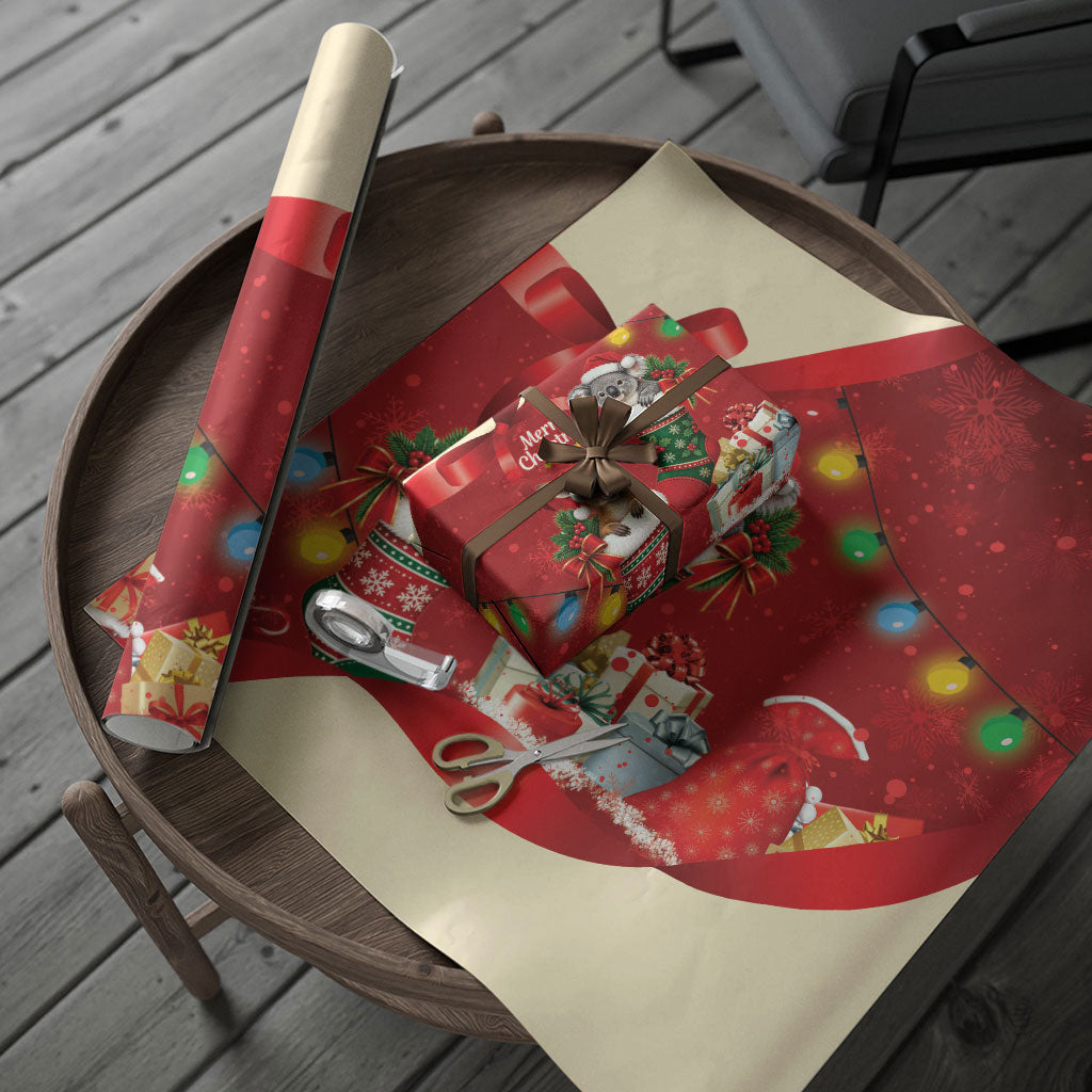 Kangaroo Koala Cockatoo Christmas Australia Wrapping Paper Aussie Xmas Sock Coquette Bow