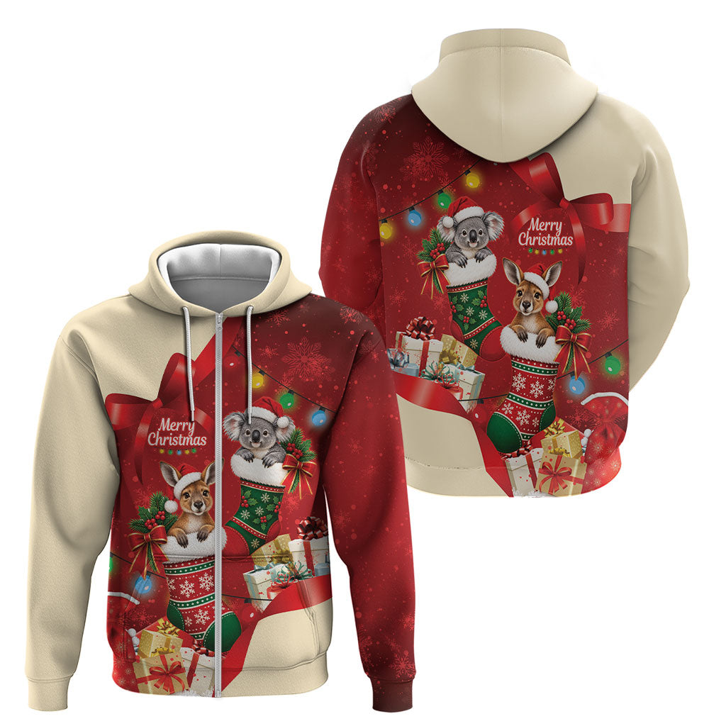 Kangaroo Koala Cockatoo Christmas Australia Zip Hoodie Aussie Xmas Sock Coquette Bow