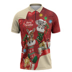 Kangaroo Koala Cockatoo Christmas Australia Zipper Polo Shirt Aussie Xmas Sock Coquette Bow