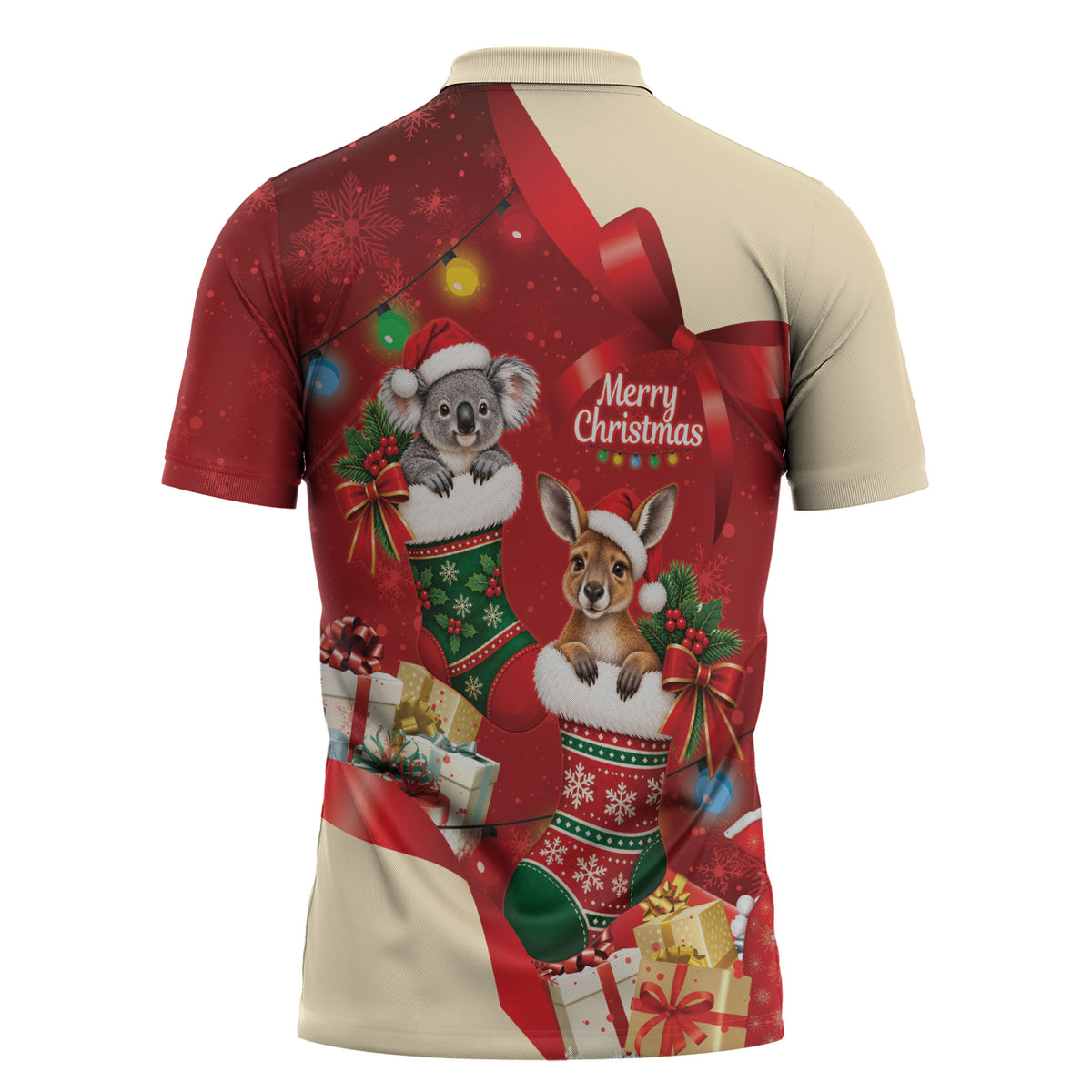 Kangaroo Koala Cockatoo Christmas Australia Zipper Polo Shirt Aussie Xmas Sock Coquette Bow