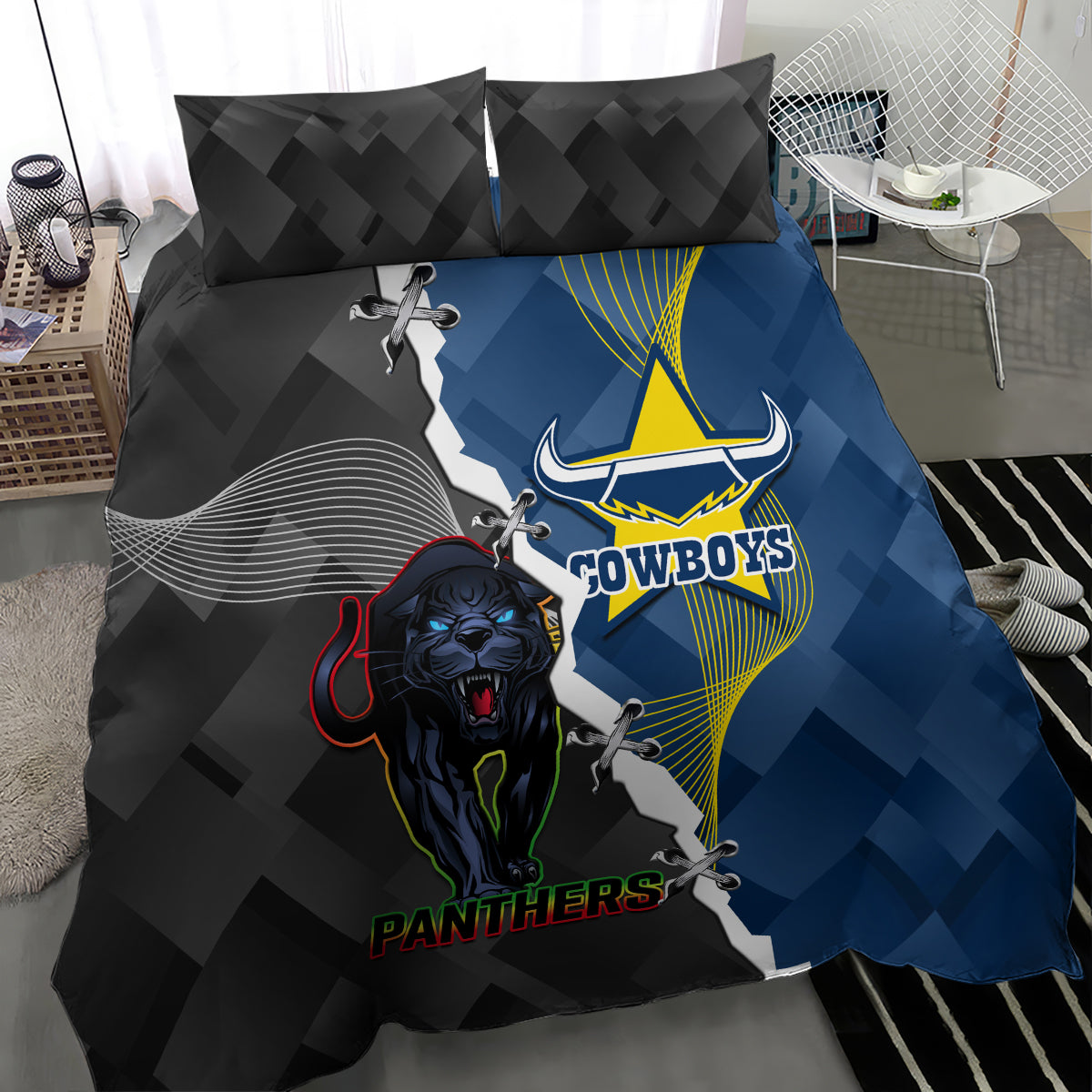 personalised-panthers-and-cowboys-rugby-bedding-set-sporty-version