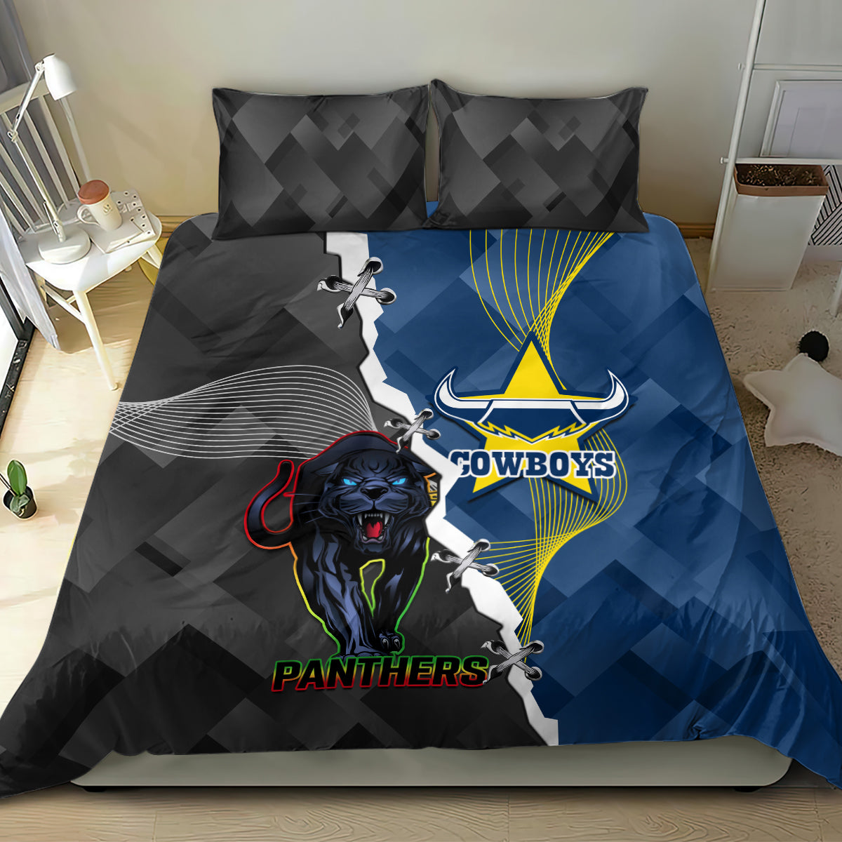 personalised-panthers-and-cowboys-rugby-bedding-set-sporty-version