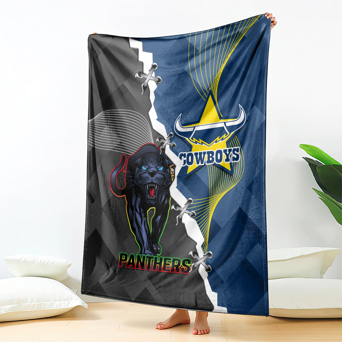 personalised-panthers-and-cowboys-rugby-blanket-sporty-version